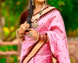 M.Premium Sambalpuri Silk Saree: Soft Pink with Garnet Bomkai Buti Design