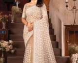 M. Premium Creem Color Embroidered Sarees